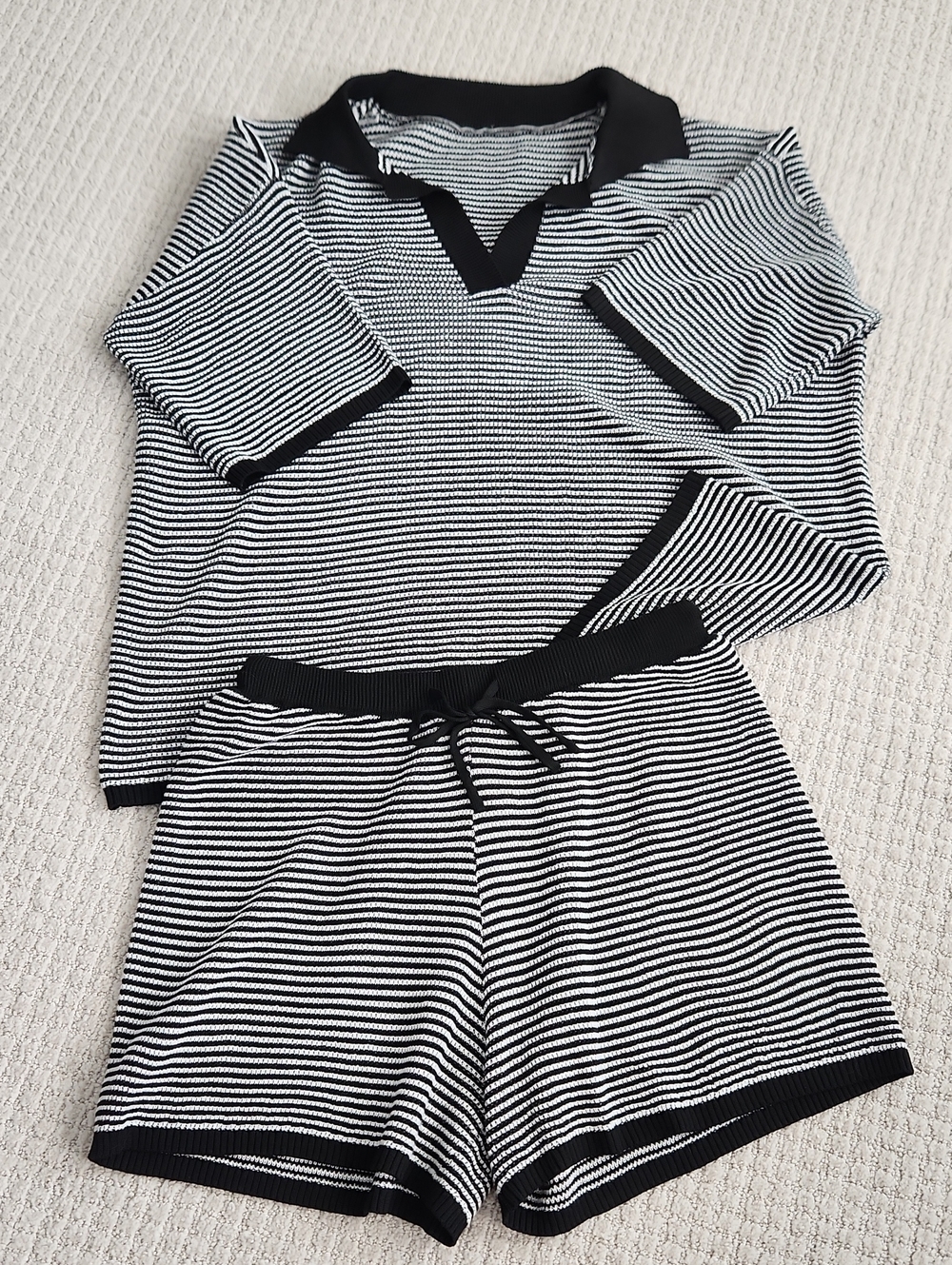 Striped Black and White Knit Lounge Set